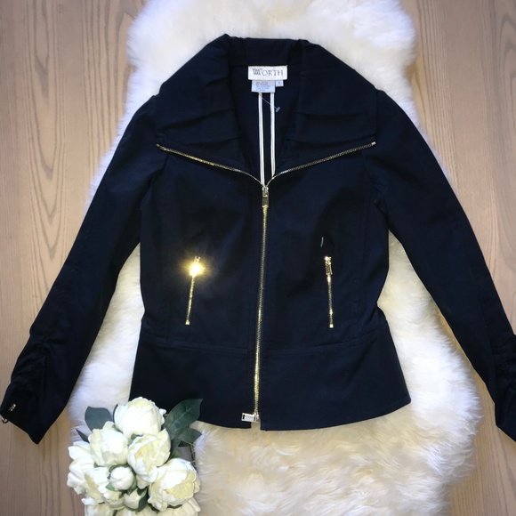 WORTH Navy Blue short zip up 3 season jacket/coat - Picture 5 of 8